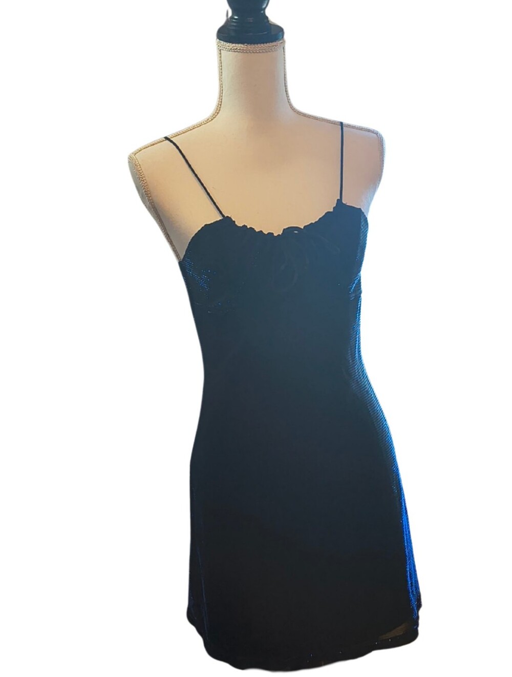 Black Blue Spaghetti-Strap Slip Dress (M)